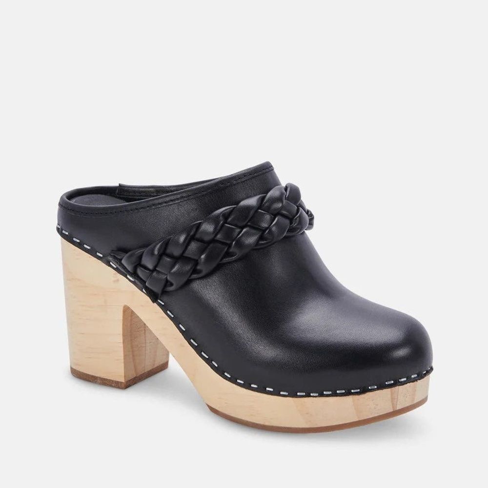 Dolce Vita Heeled Clogs 7.5 Retro Swedish Festival Chunky Wood 70's Black Hila